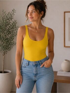 Wilfred Bright Yellow Scoop Neck Bodysuit Size XXS Minimalist Fitted Capsule